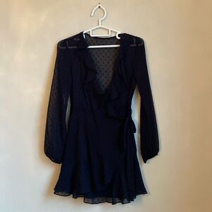 Black sheer and polka dot wrap dress withss